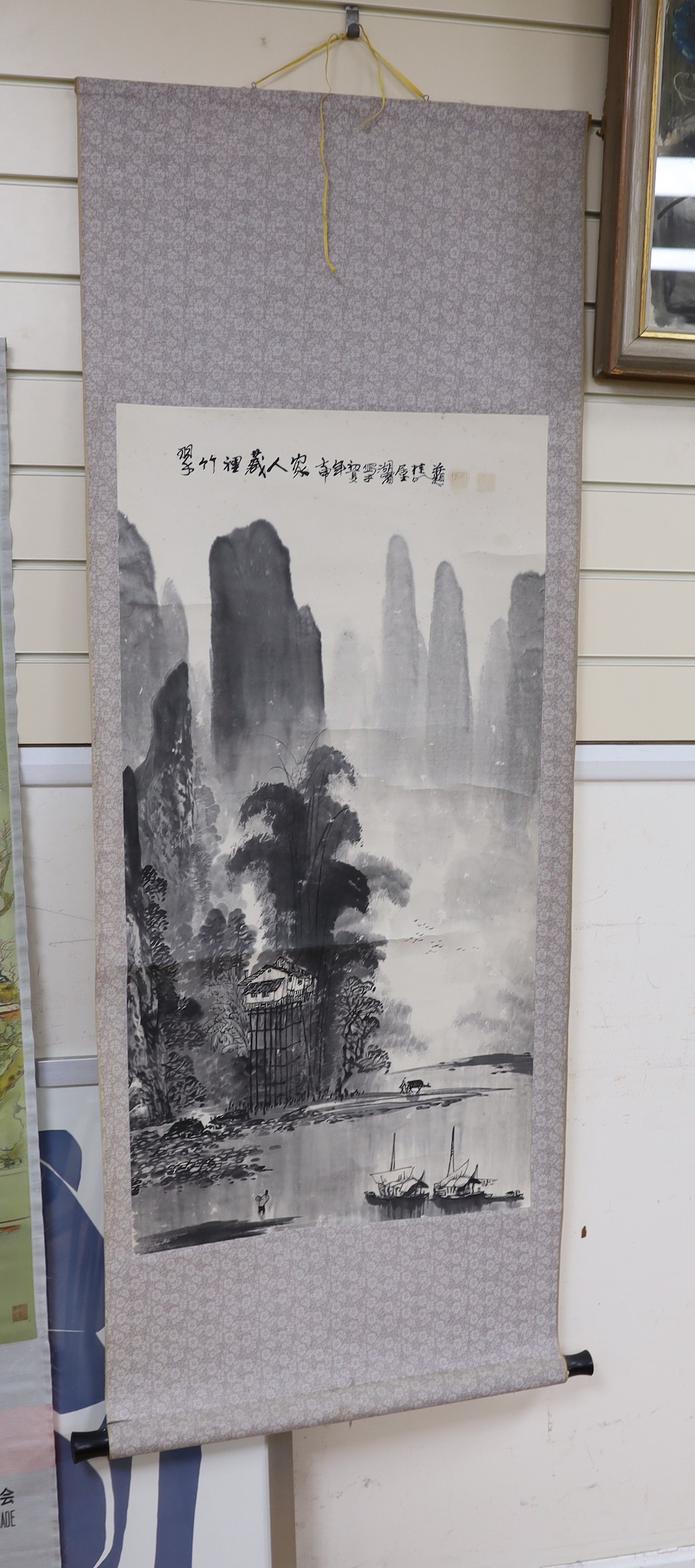 Three Japanese wall hanging scrolls